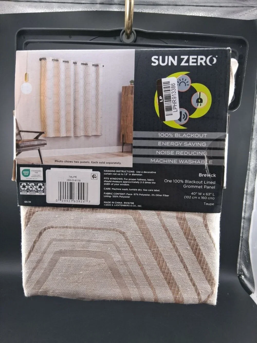 Sun Zero 100% Total Blackout Lined Window Panel 40